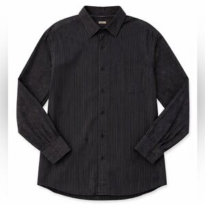 Peached Mens Large Brown Pinstripe Button Down Long Sleeve Dress Casual Office